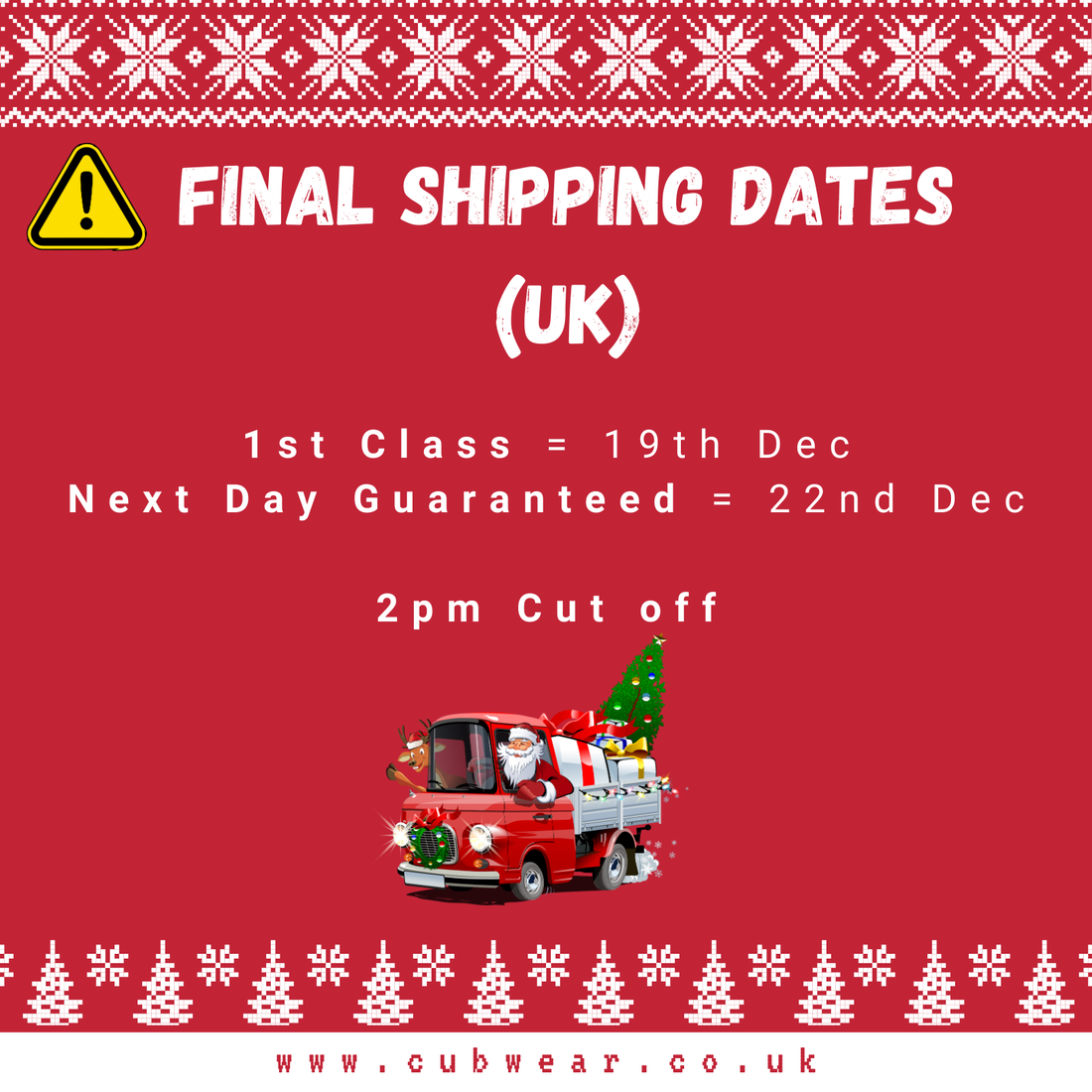 Final Shipping dates: Guaranteed for Christmas
