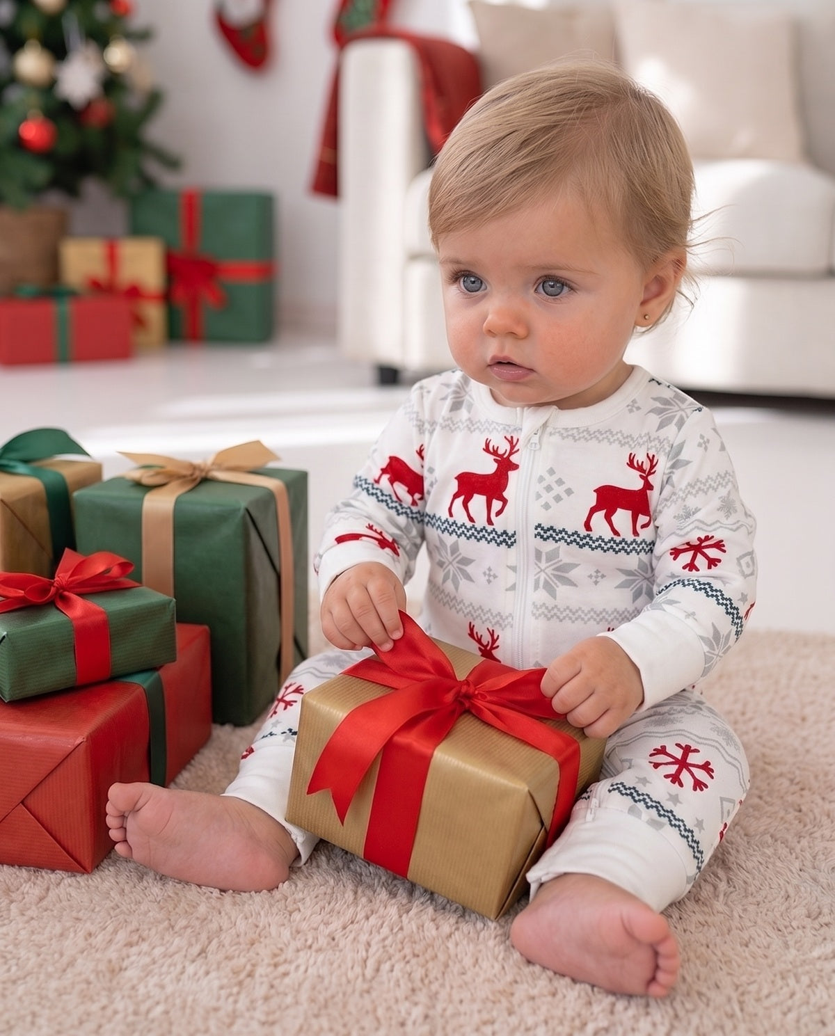Gorgeous Baby Girl at wearing new Nordic LUXE Christmas Romer