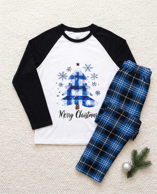 Blue Merry Christmas Tartan PJs