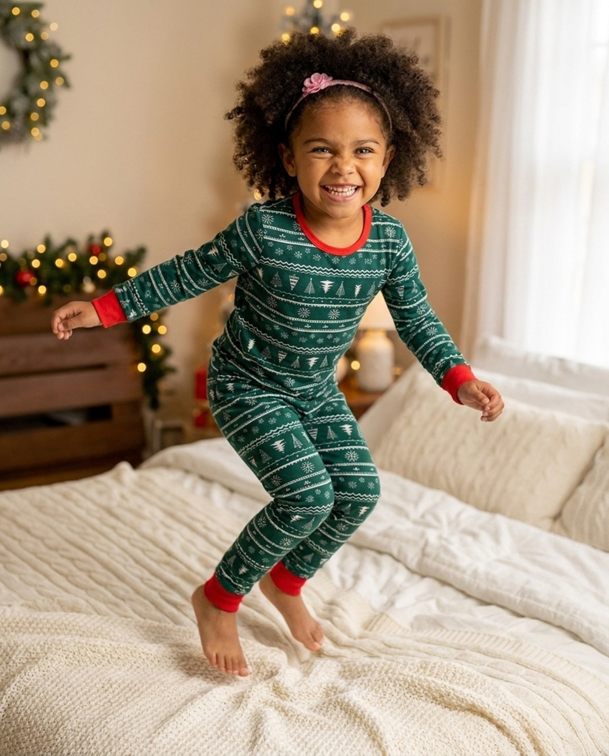 Little Girl excited over Christmas time Christmas PJs