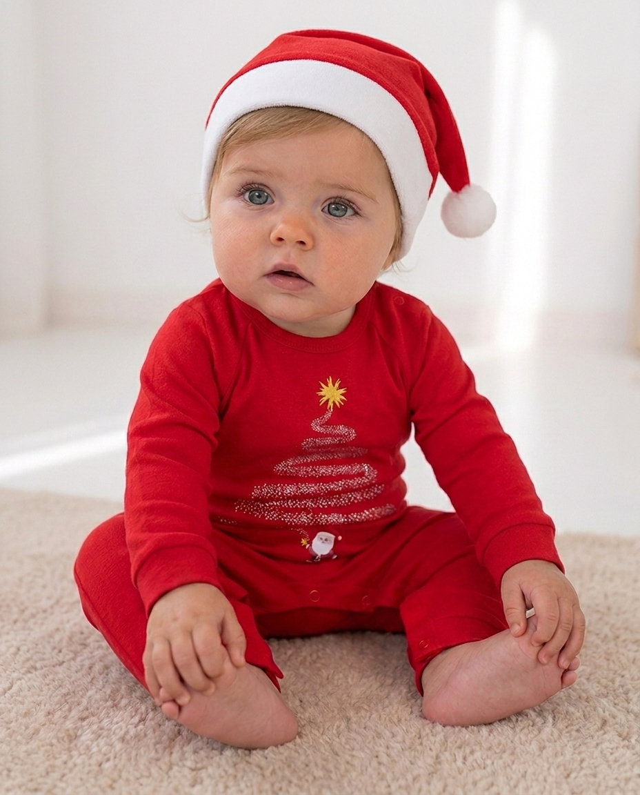 Baby Christmas romper in magical Red by Cubwear featuring cosy luxury fabric for boys and girls.