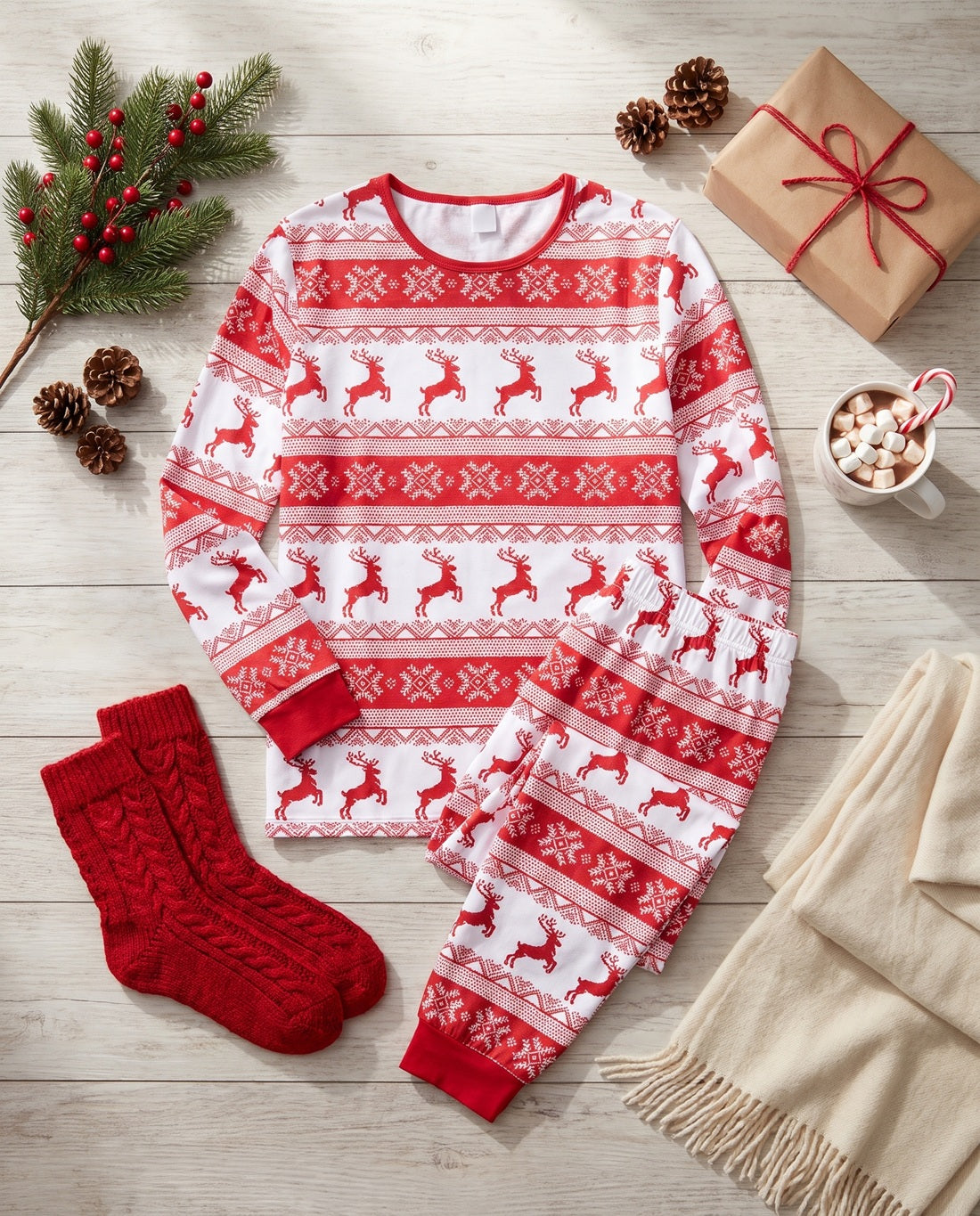 Red Fair Isle Family Matching Christmas Pyjamas