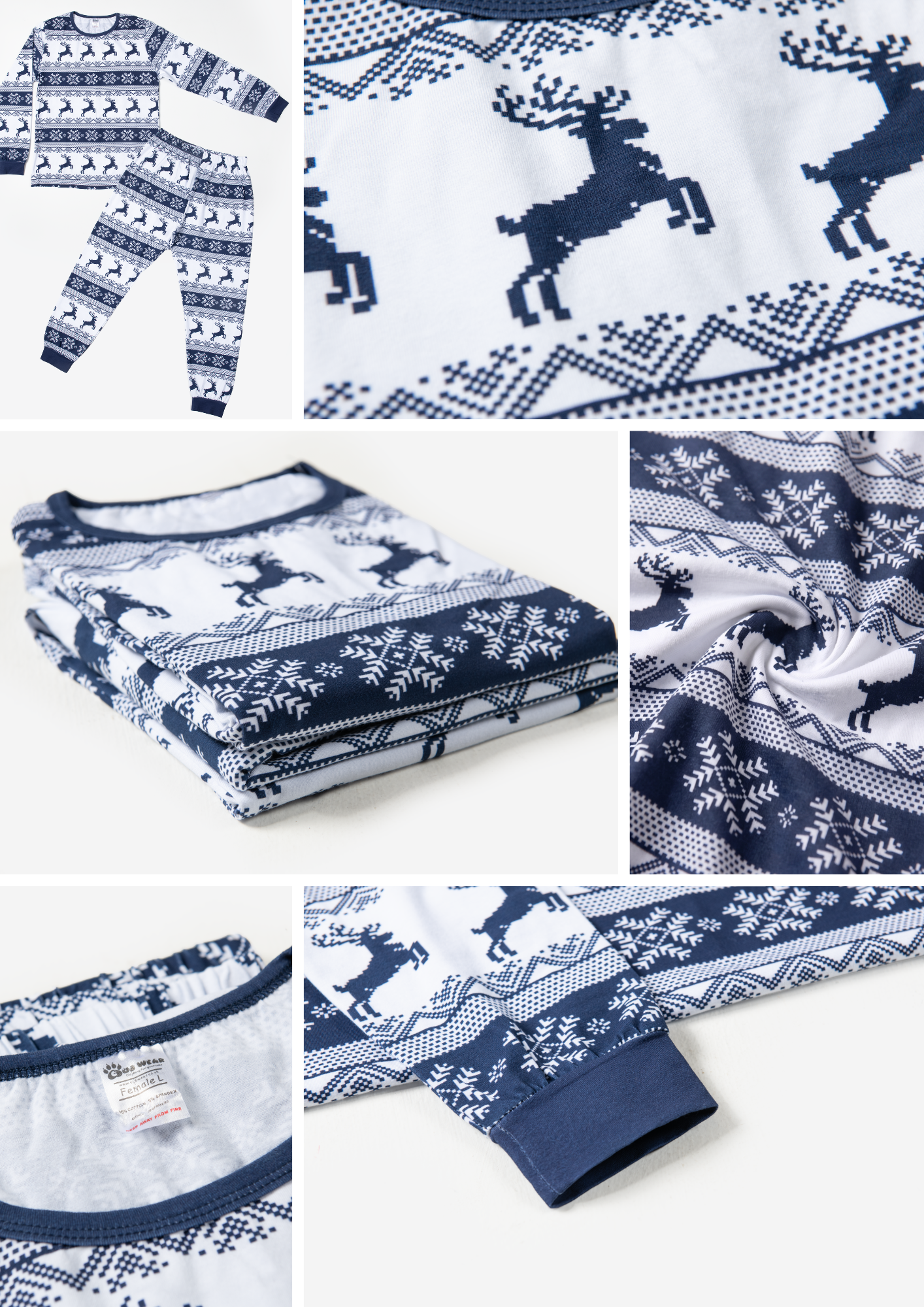 The Christmas Pyjamas Product Close ups of Navy Fair Isle