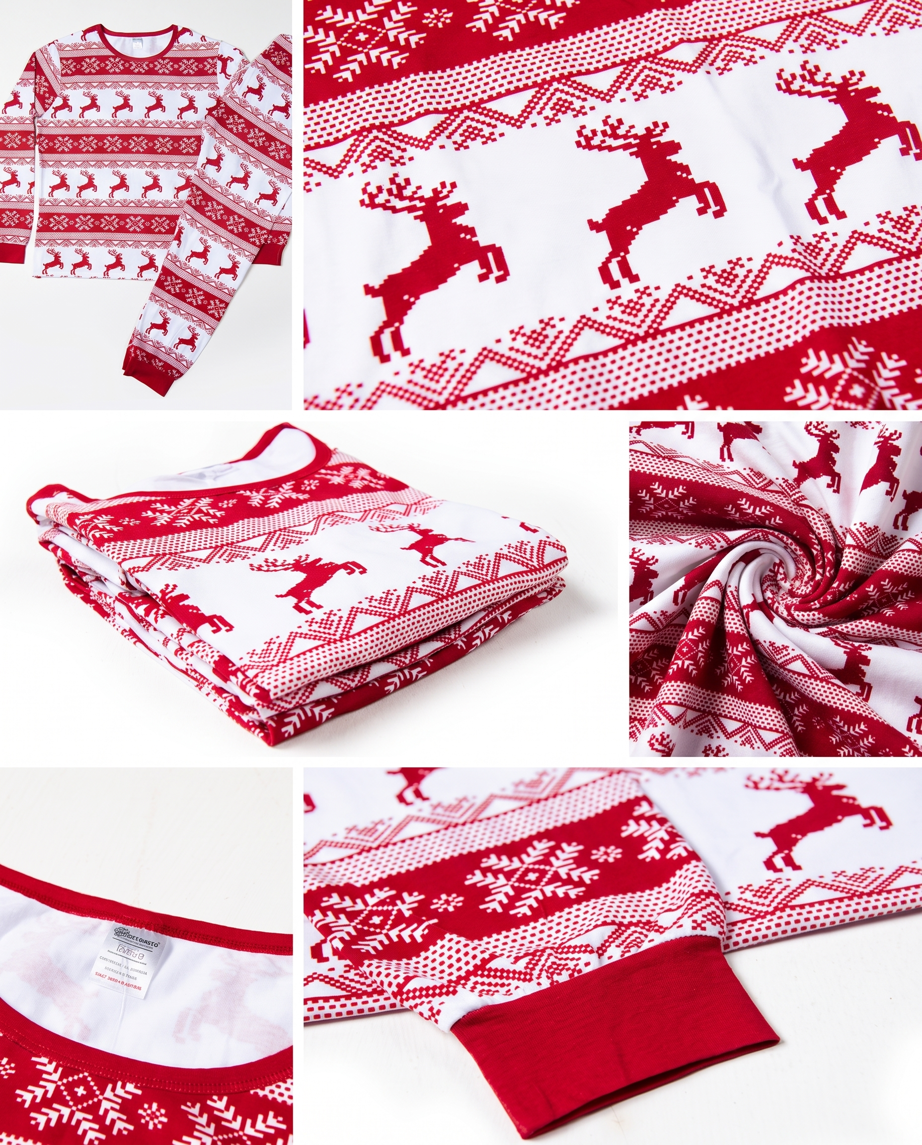 Close up images of the Red Fair Isle Christmas PJs
