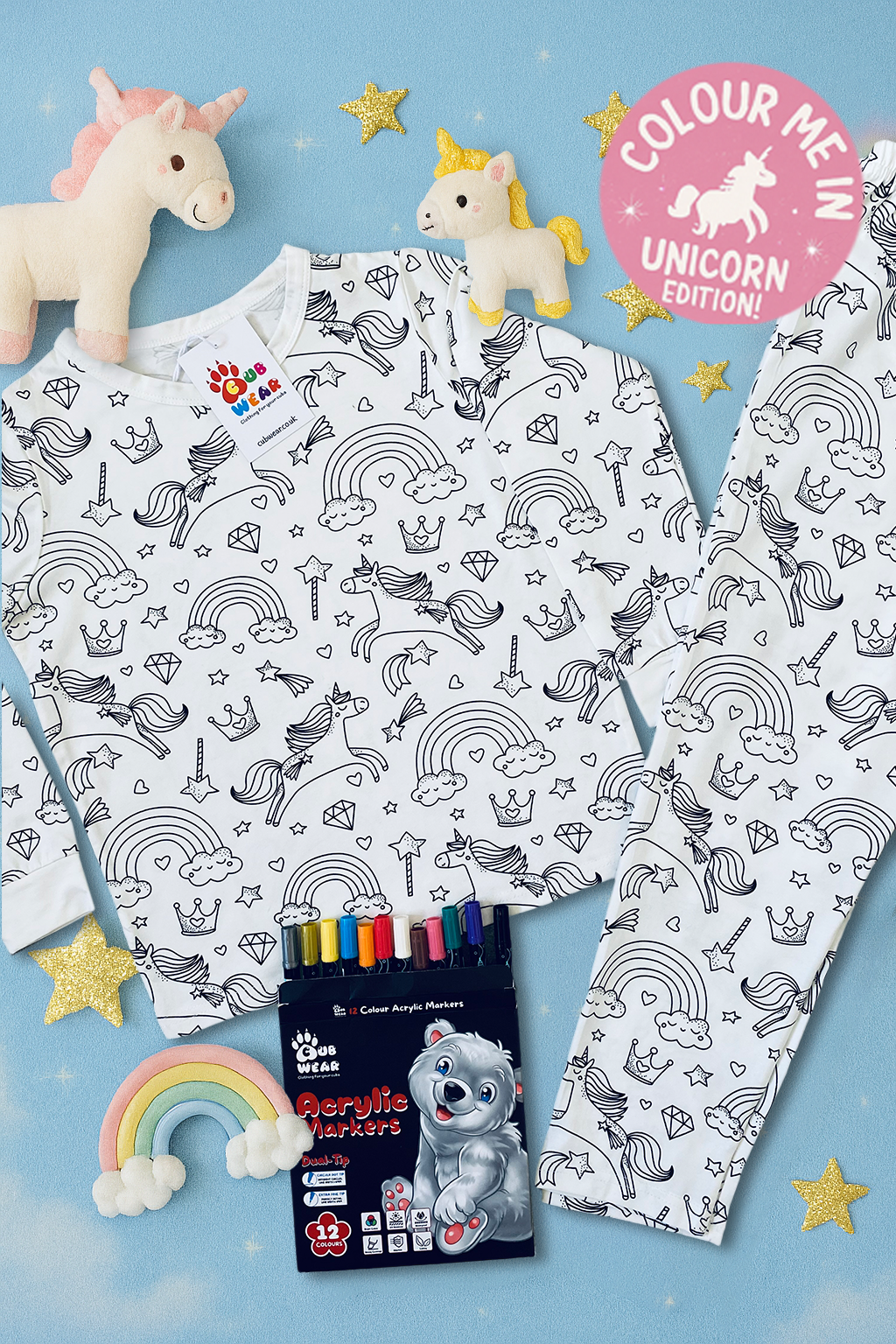 Unicorn Colour me in Christmas PJs